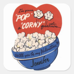 Valentines Day Popcorn Custom NAME Sticker Label