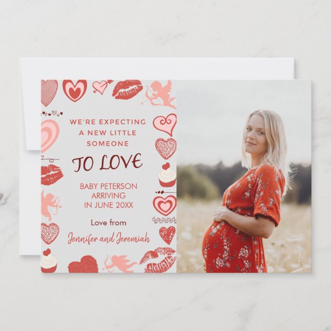 Valentines day pregnancy announcement cards grey (Front)