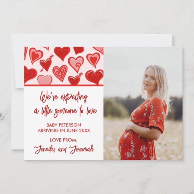 Valentines day pregnancy announcement hearts red (Front)