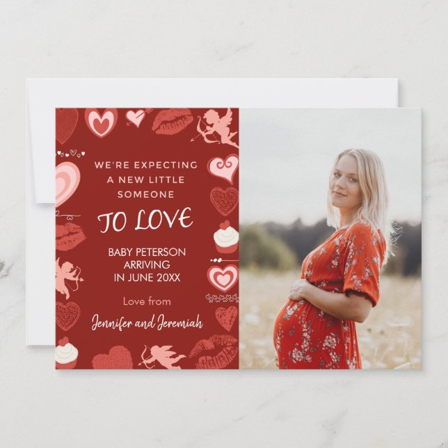 Valentines day pregnancy announcement hearts red (Front)