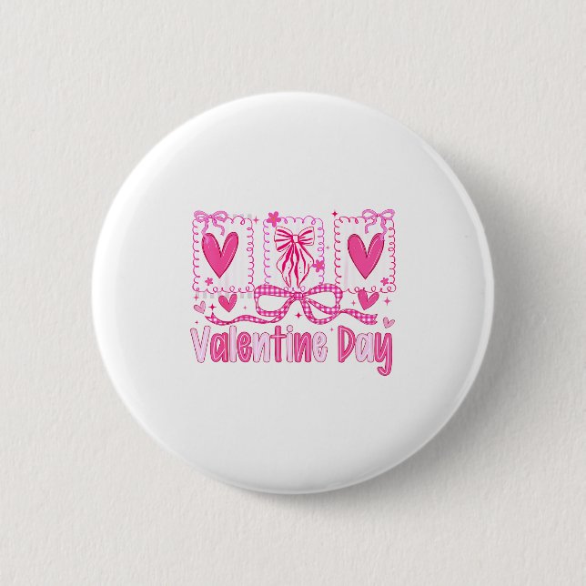 Valentines Day Preppy Hearts Coquette Bow Women Gi 6 Cm Round Badge (Front)