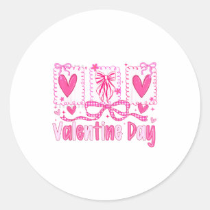 Valentines Day Preppy Hearts Coquette Bow Women Gi Classic Round Sticker