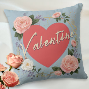 Valentine's Day Pretty Floral Pink Roses Custom Cushion