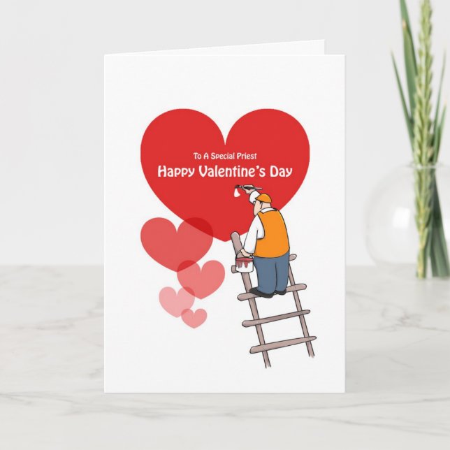 Valentine's Day Priest Cards, Red Hearts Holiday Card (Front)