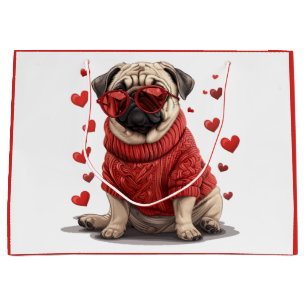 Valentines Day Pug Dog Large Gift Bag