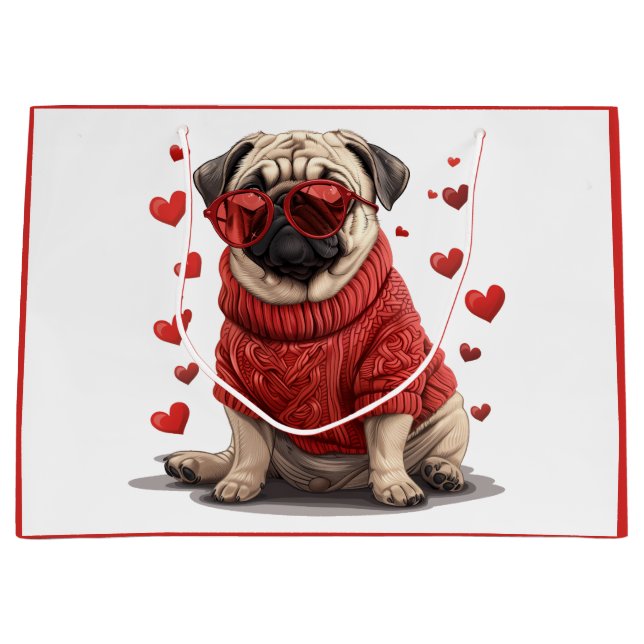 Valentines Day Pug Dog Large Gift Bag (Front)
