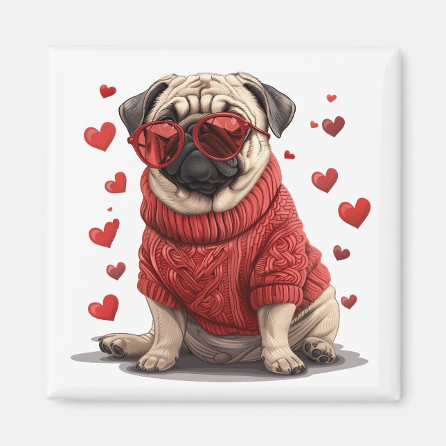 Valentines Day Pug Dog Magnet (Front)