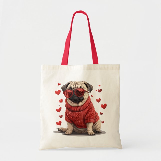 Valentines Day Pug Dog Tote Bag (Front)
