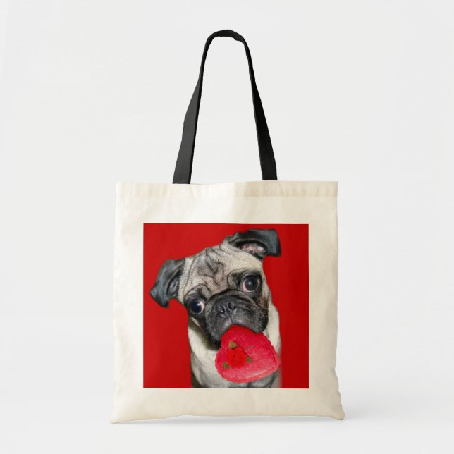 Valentine's Day pug tote bag (Front)