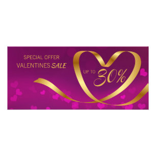 Valentine's Day Purple Gold Heart Ribbon Discount Rack Card