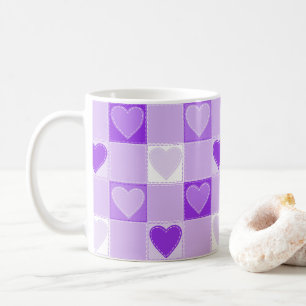 Valentine's Day Purple Quilted Hearts on Checks Coffee Mug