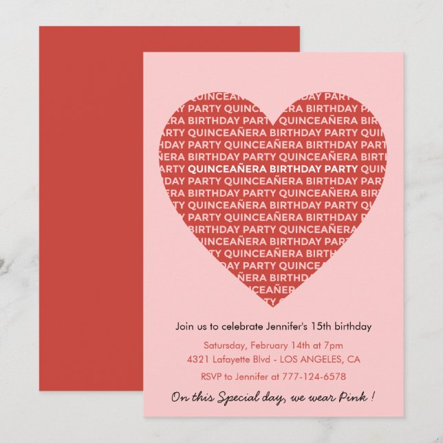 Valentines day quinceanera invitations birthday (Front/Back)