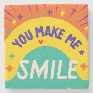 Valentine's Day quote "You make me smile" Stone Coaster