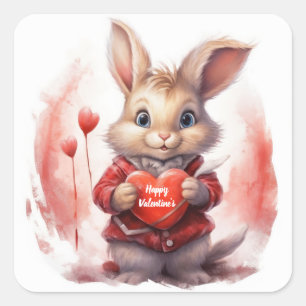 Valentine's Day Rabbit Flat Holiday Card Square Sticker