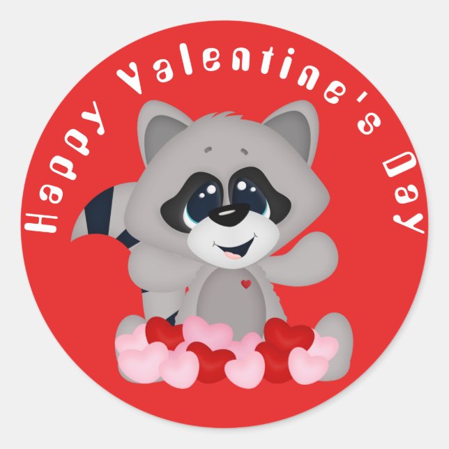 Valentine's Day racoon and hearts sticker (Front)