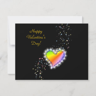 Valentine's Day -Rainbow Heart with Stars on black Holiday Card