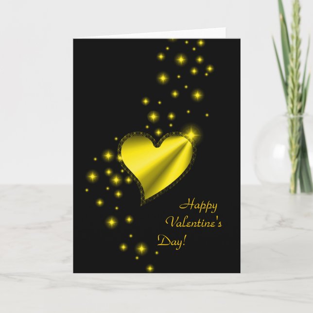 Valentine's Day -Rainbow Heart with Stars on black Holiday Card (Front)
