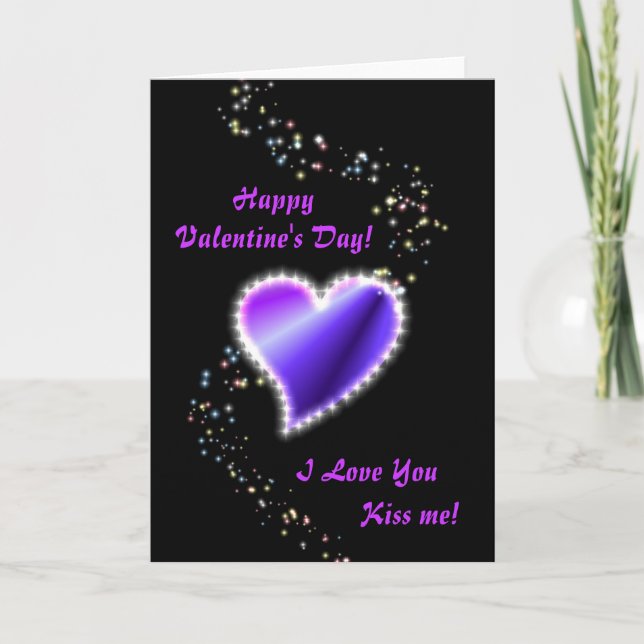 Valentine's Day  Rainbow heart with Stars on black Holiday Card (Front)