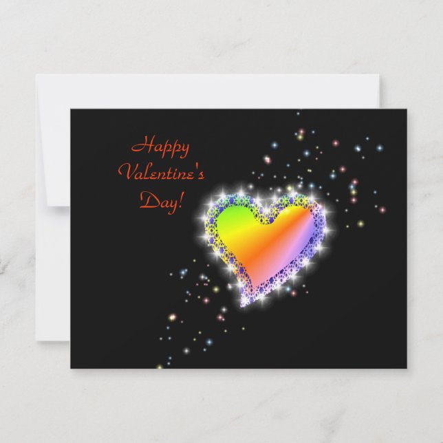 Valentine's Day -Rainbow Heart with Stars on black Holiday Card (Front)