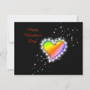 Valentine's Day -Rainbow Heart with Stars on black Holiday Card