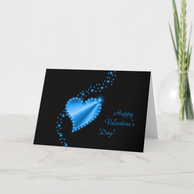 Valentine's Day -Rainbow Heart with Stars on black Holiday Card (Front)