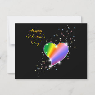 Valentine's Day -Rainbow Heart with Stars on black Holiday Card