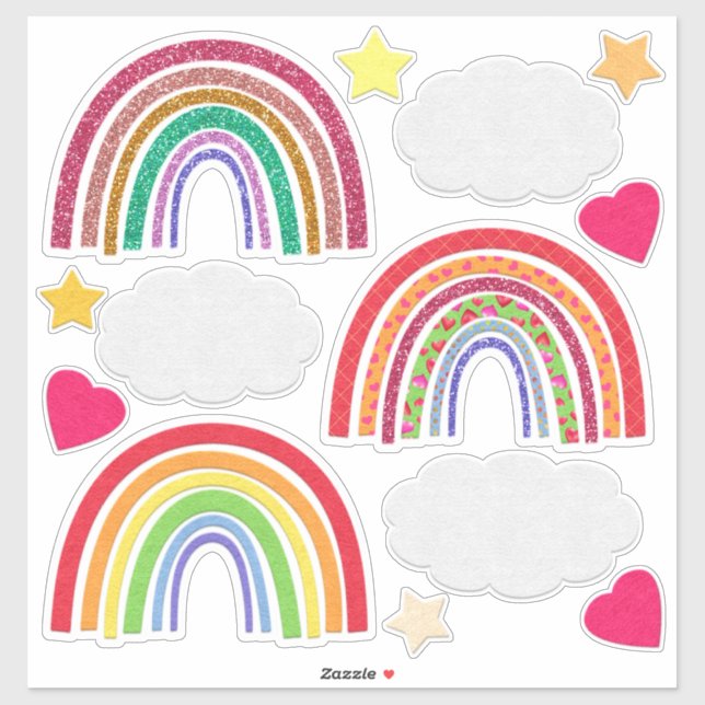 Valentine's Day Rainbows, Clouds, Hearts and Stars (Sheet)