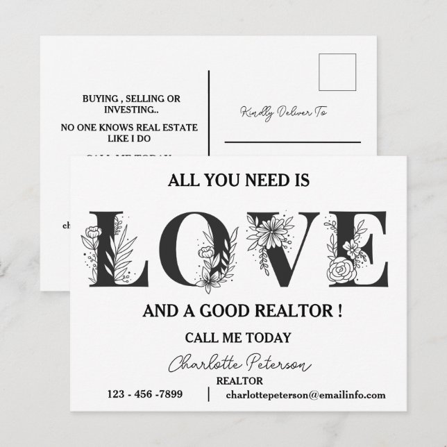  Valentines Day Real Estate Marketing Prospecting  Holiday Postcard (Front/Back)