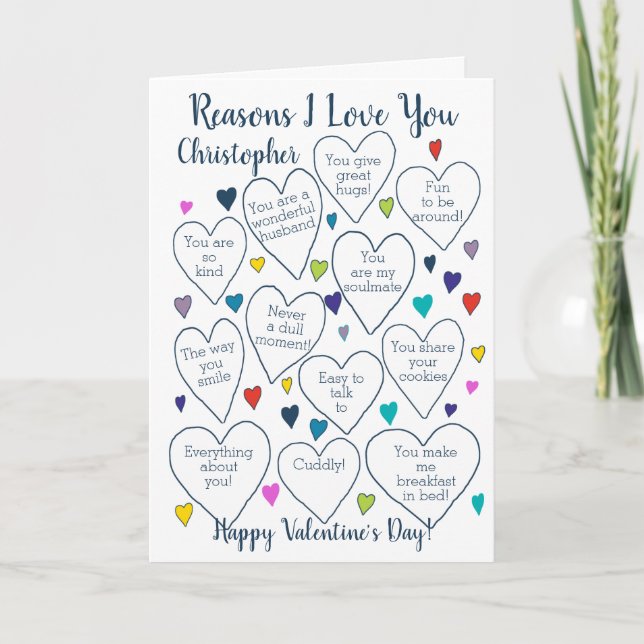 Valentine's Day Reasons I Love You Personalised Card (Front)