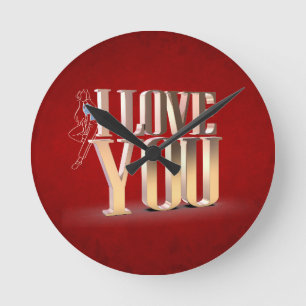 Valentine's Day Red 3D I Love You  Round Clock