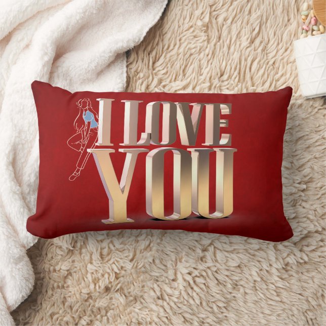 Valentine's Day Red 3D I Love You Throw Pillow (Blanket)
