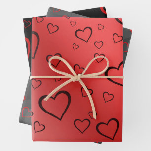 Valentine's Day Red and Black Heart Wrapping Paper Sheet