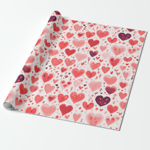 Valentine's Day Red and Pink Hearts Wrapping Paper