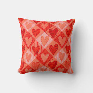 Valentine's Day Red and Pink Patchwork Hearts Cushion