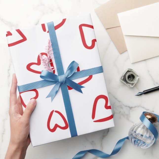Valentines day red and white heart pattern wrapping paper (Gifting)