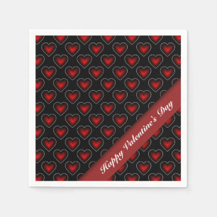 Valentine's Day Red & Black Heart Pattern Napkins
