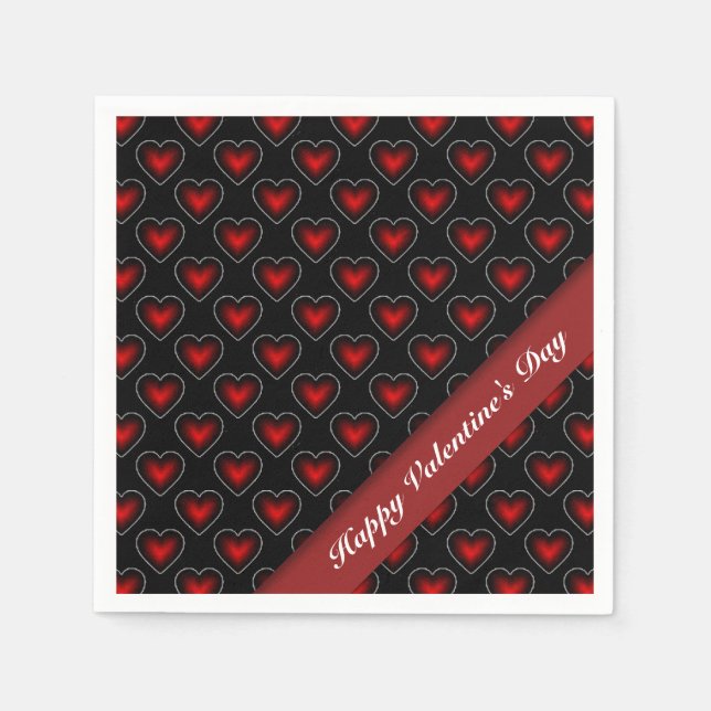 Valentine's Day Red & Black Heart Pattern Napkins (Front)