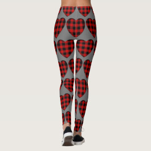 Valentines Day Red Buffalo Plaid Heart Pattern Leggings