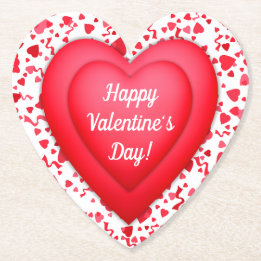 Valentine's Day Red Confetti Heart Personalised Paper Coaster