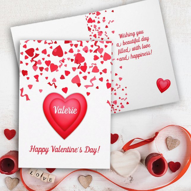 Valentine's Day Red Confetti Hearts Greeting Card (Fun Valentine's Day confetti and red hearts design
)