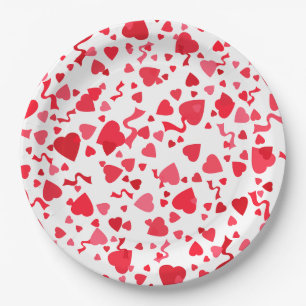  Valentine's Day Red Confetti Hearts Paper Plate