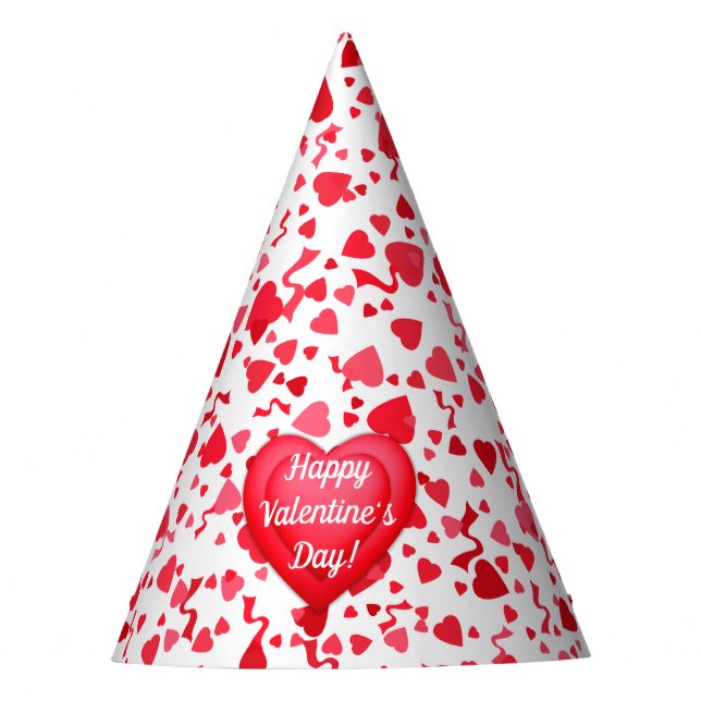 Valentine's Day Red Confetti Hearts  Party Hat (Front)