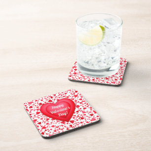 Valentine's Day Red Confetti Hearts Pattern Coaster