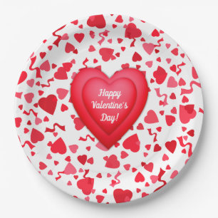  Valentine's Day Red Confetti Hearts  Personalised Paper Plate