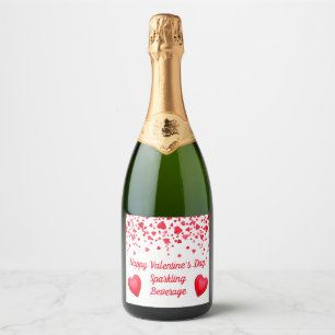 Valentine's Day Red Confetti Hearts Personalised Sparkling Wine Label
