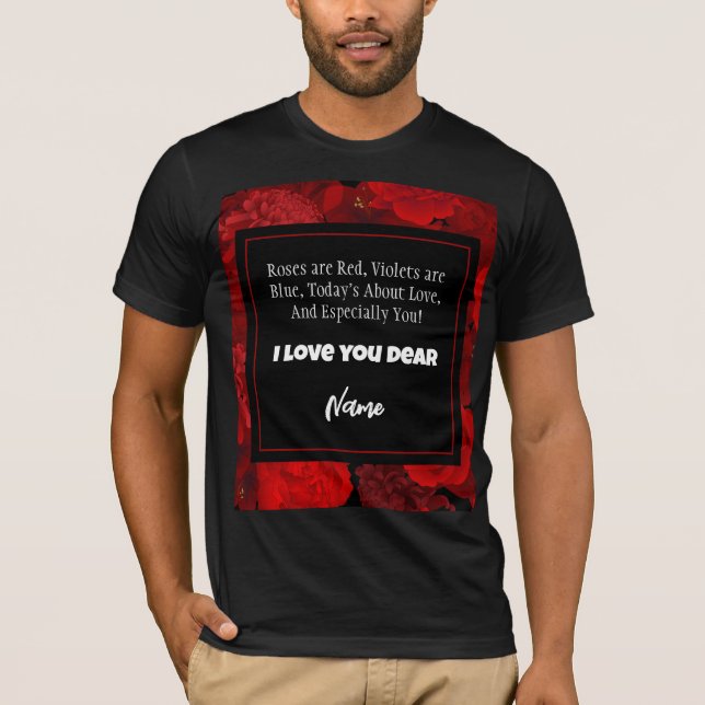 Valentine's Day Red Floral Frame Custom Text T-Shirt (Front)