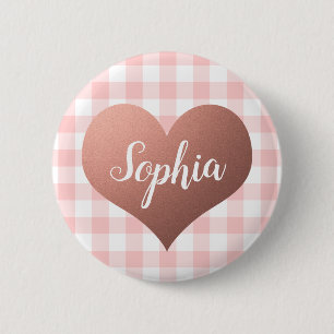 Valentine's Day Red Gingham Heart Custom Name 6 Cm Round Badge