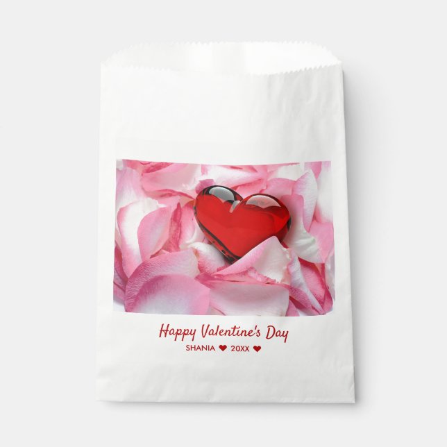 Valentine's Day Red Glass Heart Rose Petals Favour Bags (Front)