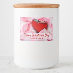 Valentine's Day Red Glass Heart Rose Petals Food Label