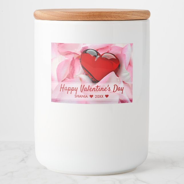 Valentine's Day Red Glass Heart Rose Petals Food Label (Front)
